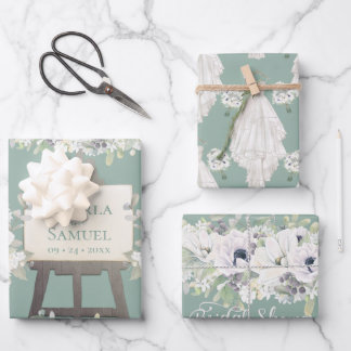 Boho Wedding Dress Casual Watercolor Bridal Shower Wrapping Paper Sheet