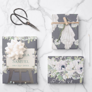 Boho Wedding Dress Casual Watercolor Bridal Shower Wrapping Paper Sheet