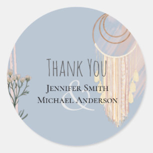 BOHO Wedding Dusty Blue Peach Dream Catcher Classic Round Sticker