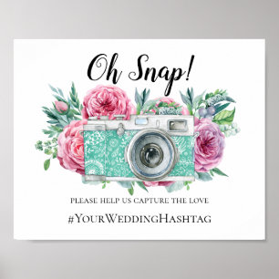 Boho wedding hashtag sign. Flowers instagram print