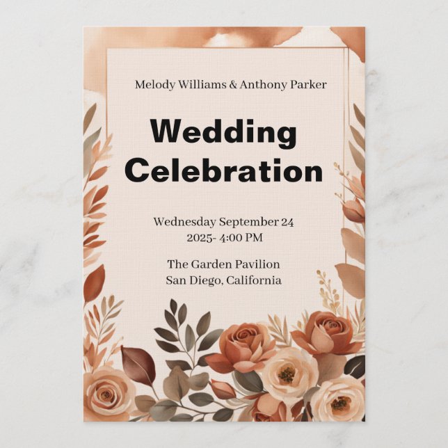 Boho Wedding Invitation | Terracotta Pampas Grass (Devant)
