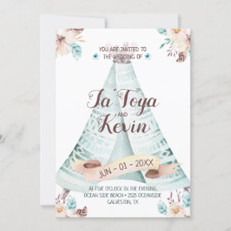 Boho Wedding Invitation Watercolor Floral Teepee