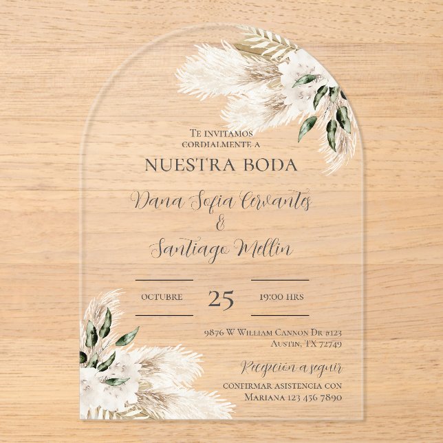 Boho Wedding invite in Spanish Acrylic Invitations (Front)