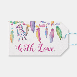 Boho Wedding Love Watercolor Feather Indian Gift Tags