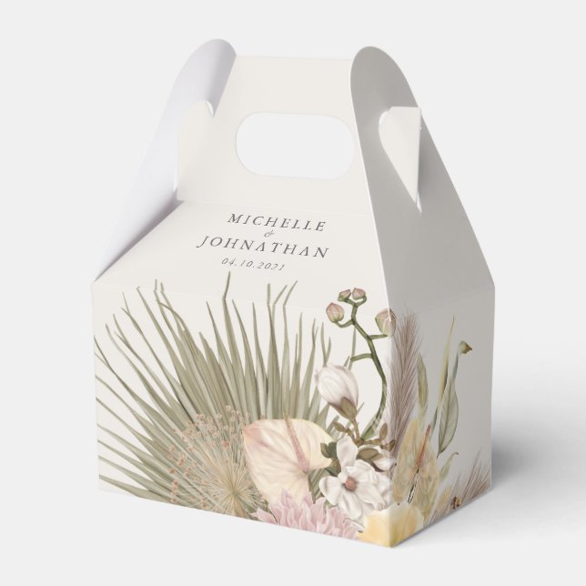Boho Wedding Pampas Grass Palm Grass Orchid Favor Box (Front Side)