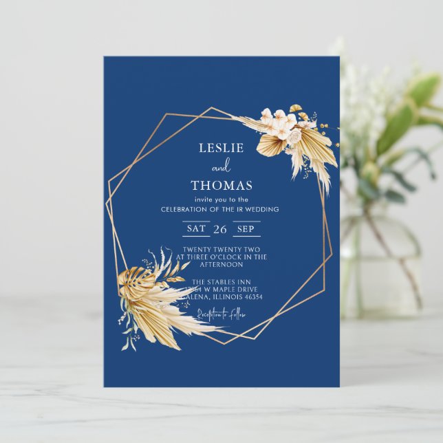 Boho Wedding ,Pampas grass  set, Modern Wedding  Invitation (Standing Front)