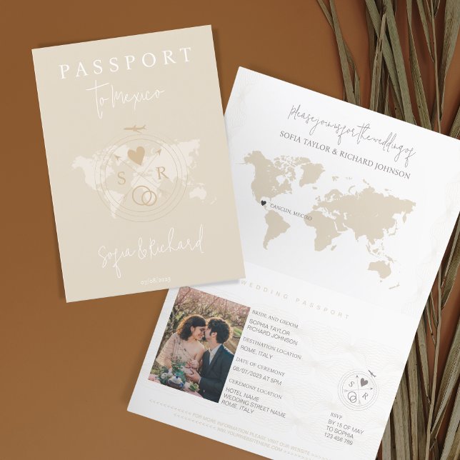Boho Wedding Passport Blush World Map Invitation (Creator Uploaded)