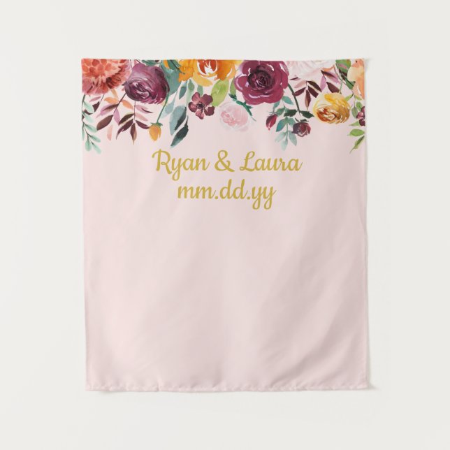 Boho Wedding Photo Booth Backdrop Blush Gold Prop Tapestry (Front)