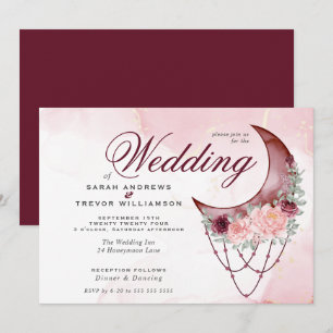 Boho Wedding Pink Crescent Moon Mandala Invitation