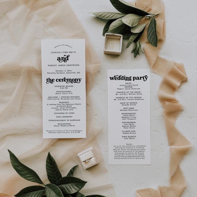 Boho Wedding Program, Retro Modern Order Of Events (Creator Uploaded)