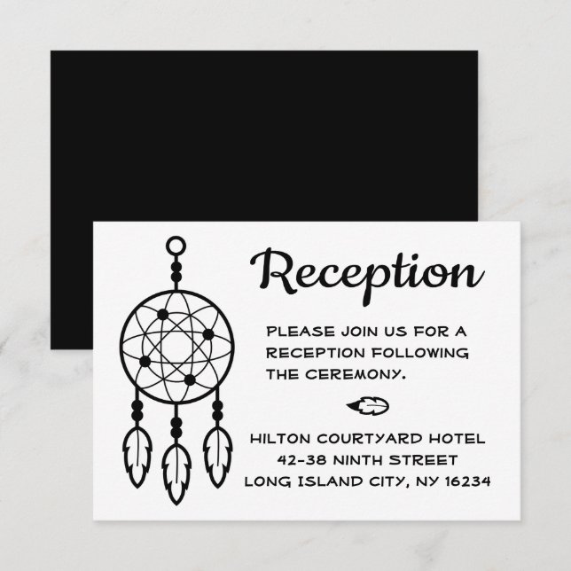 Boho Wedding Reception Dreamcatcher Black White Invitation (Front/Back)