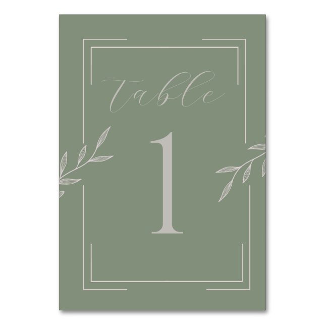 Boho Wedding Sage Green Foilage Table Numbers (Front)