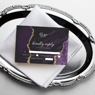Boho Wedding Scrip Agate Purple and Gold  RSVP Card