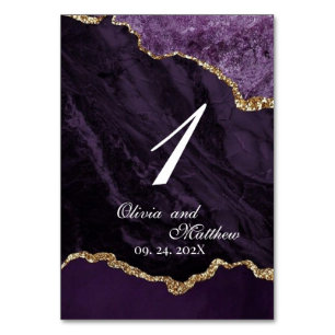 Boho Wedding Scrip Agate Purple and Gold Table Number