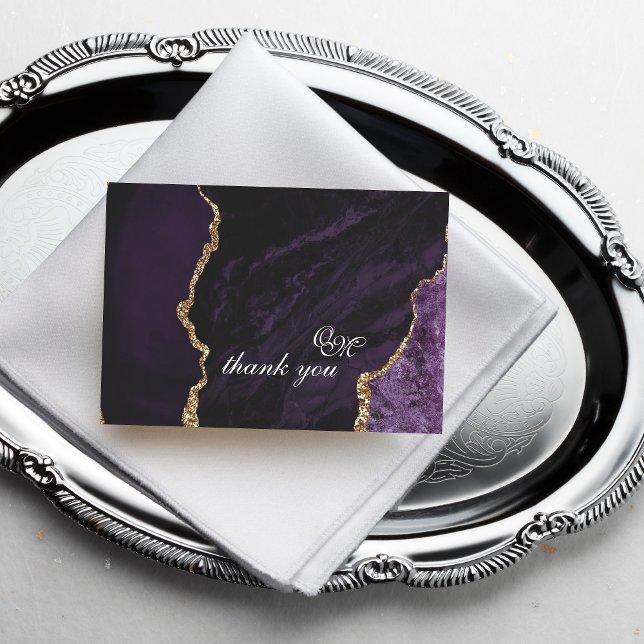 Boho Wedding Scrip Agate Purple and Gold  Thank You Card (Creator Uploaded)