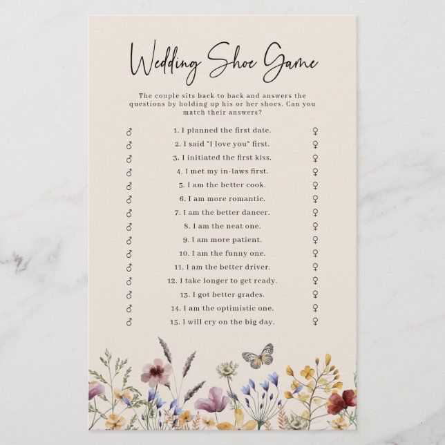 Boho Wedding Shoe Game (Front)