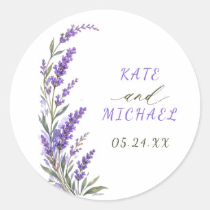 Boho Wedding Sticker Lavender Floral Rustic Purple