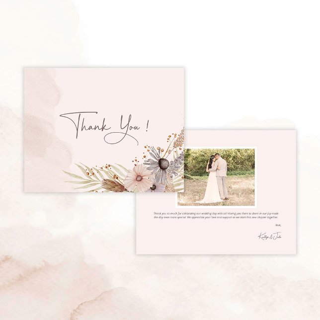 Boho Wedding Thank You Card (Boho Floral Wedding Thank You Card)