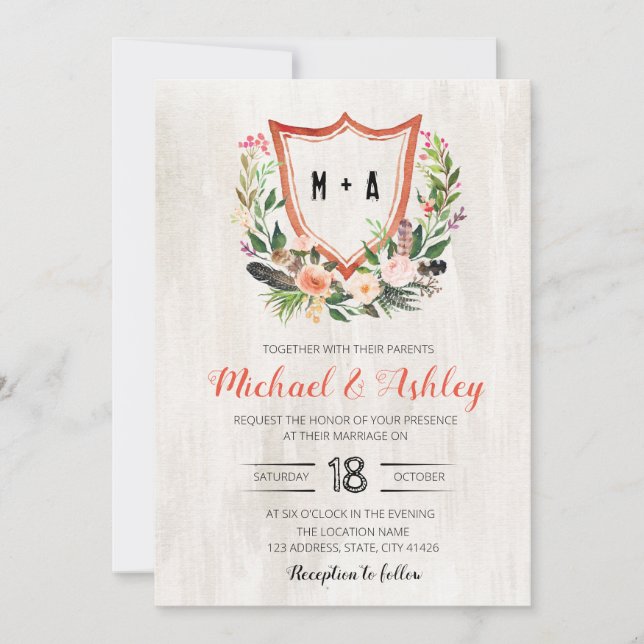 Boho wedding theme invitation (Front)