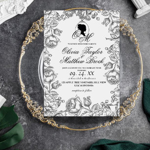 Boho Wedding White and Black Script Castle Wedding Invitation