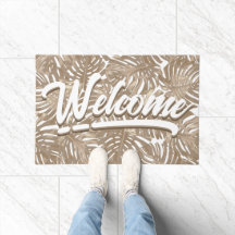 Boho Welcome Tropical Leaves Sisal Brown 