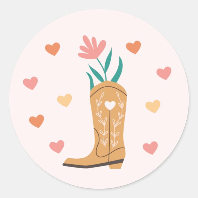 Boho Western Boot & Hearts Sticker (Front)