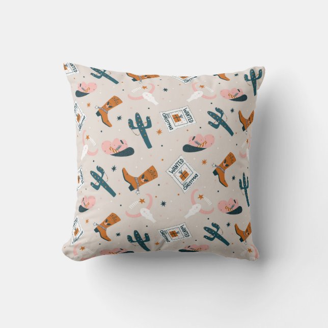 Boho Western Christmas - Beige Throw Pillow (Front)