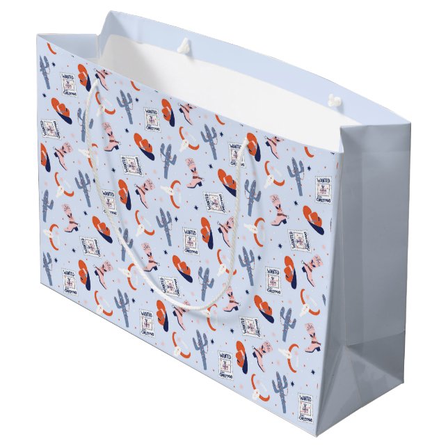 Boho Western Christmas - Blue  Large Gift Bag (Back Angled)