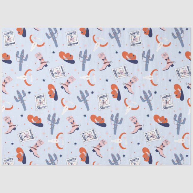 Boho Western Christmas - Blue  Tissue Paper (Front)