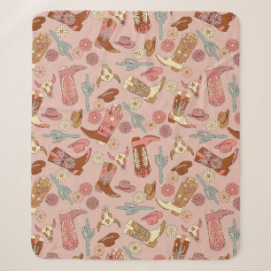 Boho Western Cowgirl Boots Sherpa Blanket