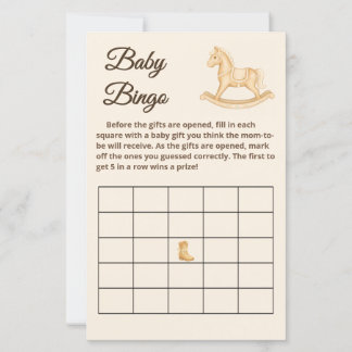 Boho Western Rocking Horse Baby Bingo Carte de jeu