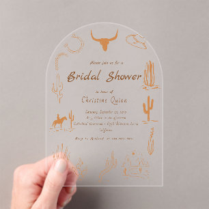Boho Western Saddle up Cowboy Bridal shower Invita Acrylic Invitations