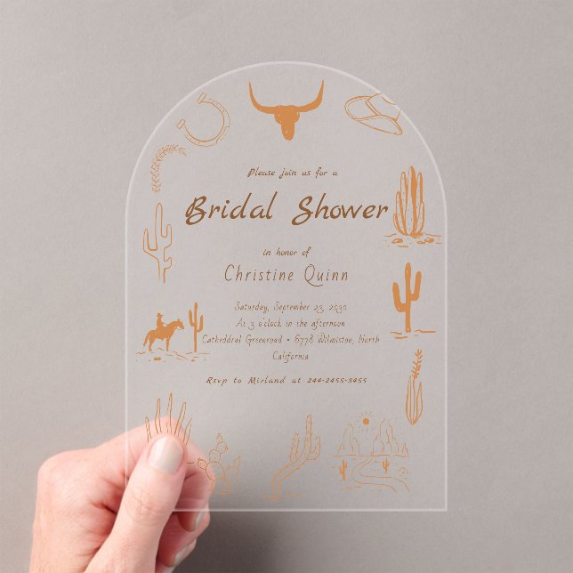 Boho Western Saddle up Cowboy Bridal shower Invita Acrylic Invitations (Insitu (Handheld))