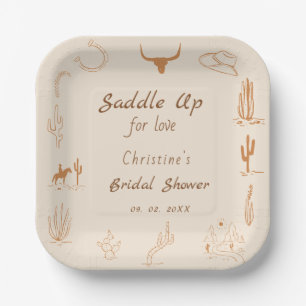 Boho Western Saddle up Cowboy Bridal shower Paper Plate