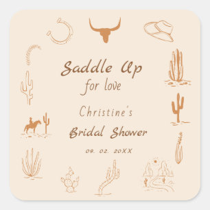 Boho Western Saddle up Cowboy Bridal shower Square Sticker