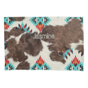 Boho Western style Cowhide Faux Ethnic Cowgirl Pillowcase