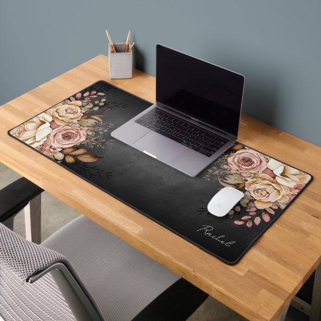 Boho Western Style Watercolor Floral Monogram Desk Mat (Office 2)