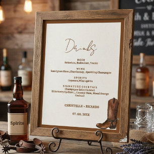 Boho Western wedding bar menu,drink wedding Poster