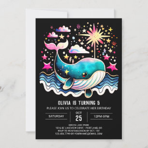 Boho Whale Waves Girl Birthday Invitation