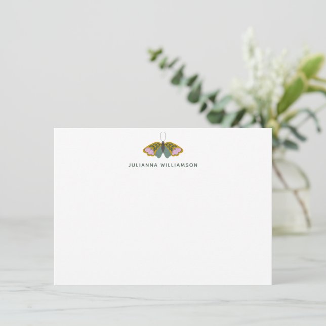 Boho Whimsical Butterfly Personalized Stationery Card (Standing Front)