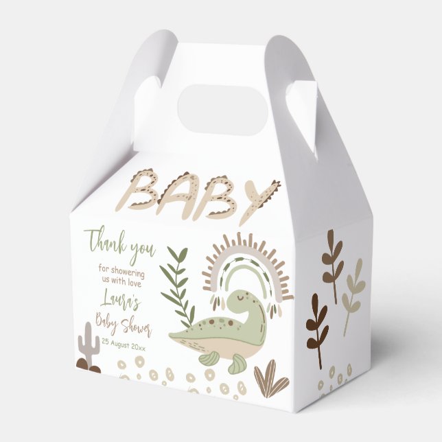 Boho whimsical dinosaur oh baby baby shower favor box (Front Side)