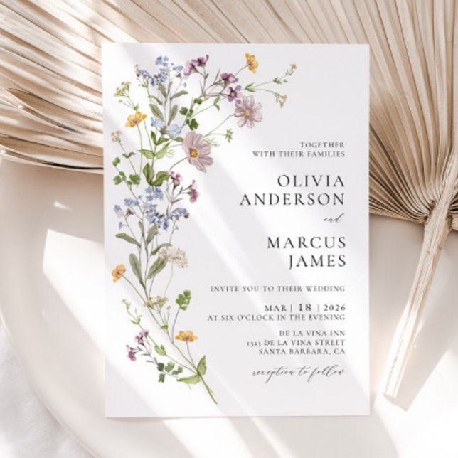 Boho Whimsical Fleur sauvage Faire-part de mariage (Invitation Front)