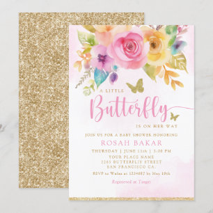 Boho Whimsical Floral Butterfly Girl Baby Shower  Invitation