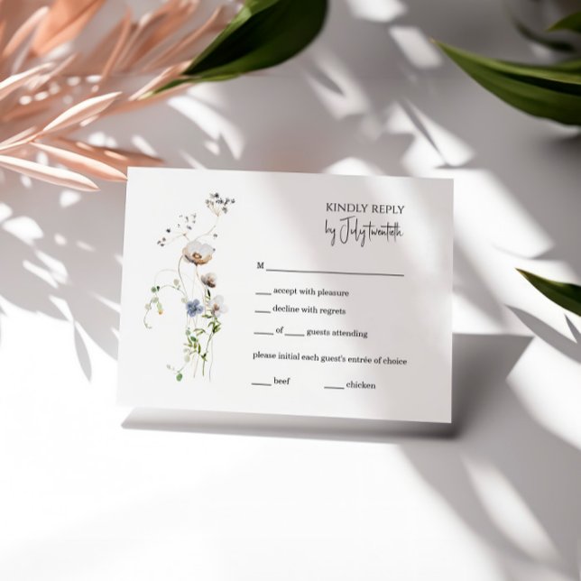 Boho Whimsical Floral RSVP Card, minimalist (Creator Uploaded)