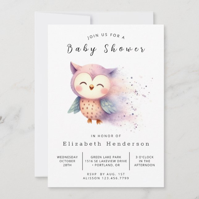 Boho Whimsical Owl Baby Shower Invitation (Front)