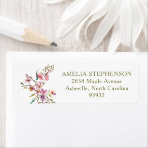 Boho Whimsical Pink Wildflowers Return Address
