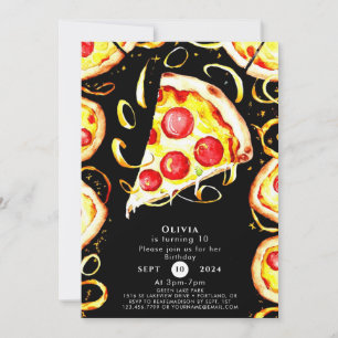 Boho Whimsical Pizza Birthday Invitation