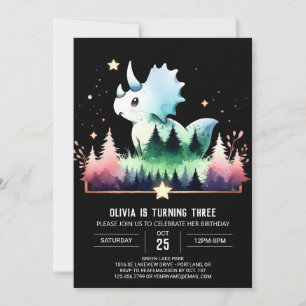 Boho Whimsical Triceratops Birthday Invitation