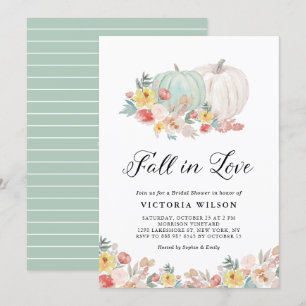 Boho White and Blue Pumpkin Fall Bridal Shower Invitation