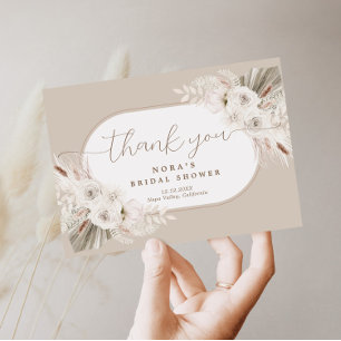 Boho White and Neutral Bouquet Thank You Card